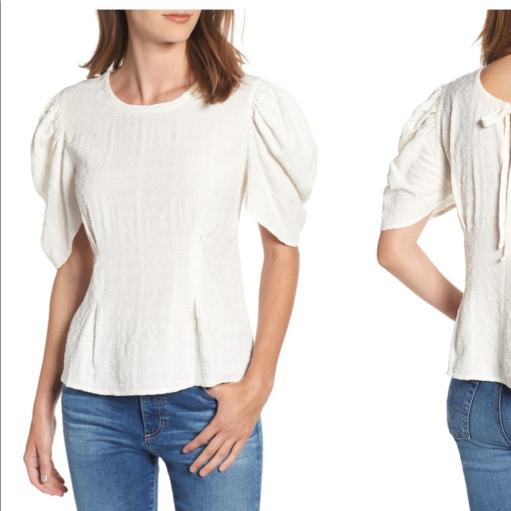 HINGE Embroidered Puff Sleeve Top